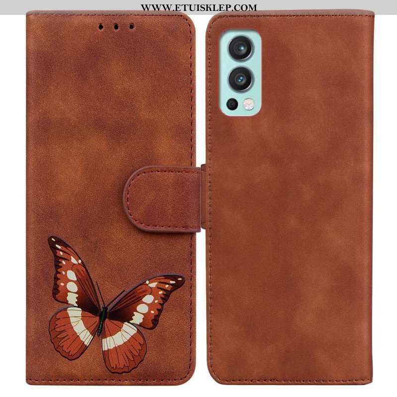 Etui Folio do OnePlus Nord 2 5G Motyl Dotykający Skóry